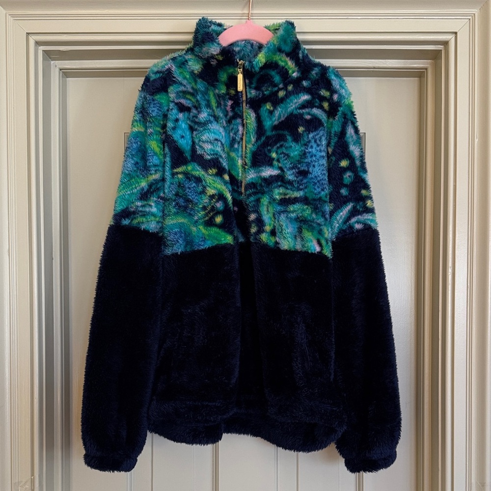 Lilly Pulitzer Navy and Green Fleece Pullover GIRLS XL